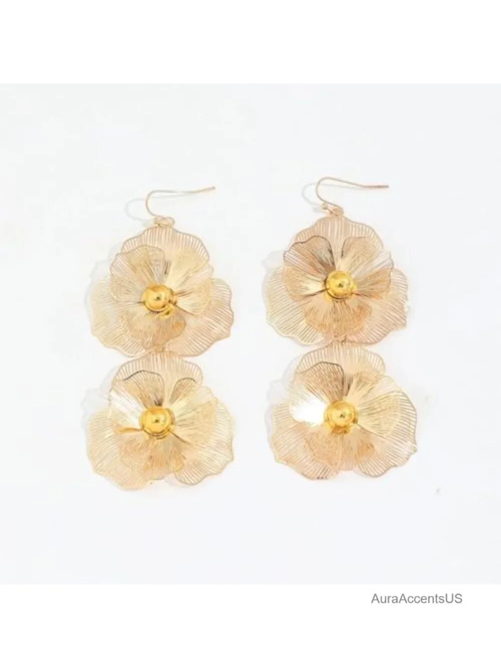 Gold Double Flower Drop Dangle Earrings for Women Boho Y2K Jewelry